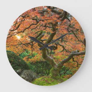 Relógio Grande Árvore de bordo nos jardins japoneses no outono