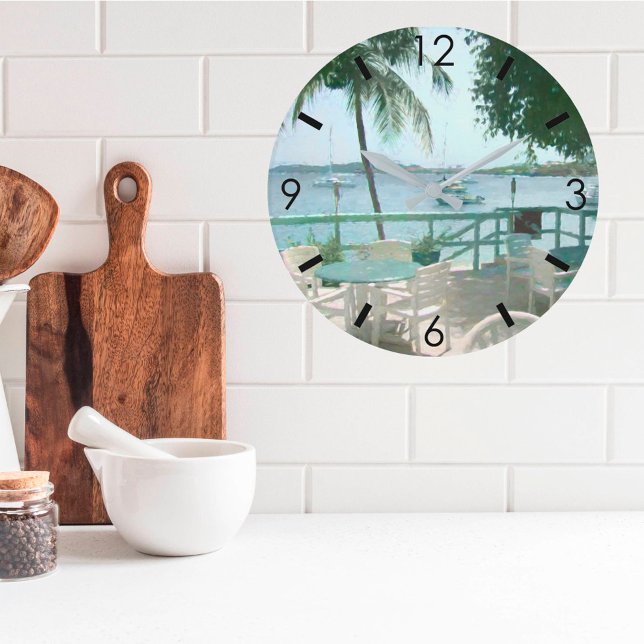 Relógio Grande Árvore de Palma de Barcos Cênicos de Água Tropical (Criador carregado)