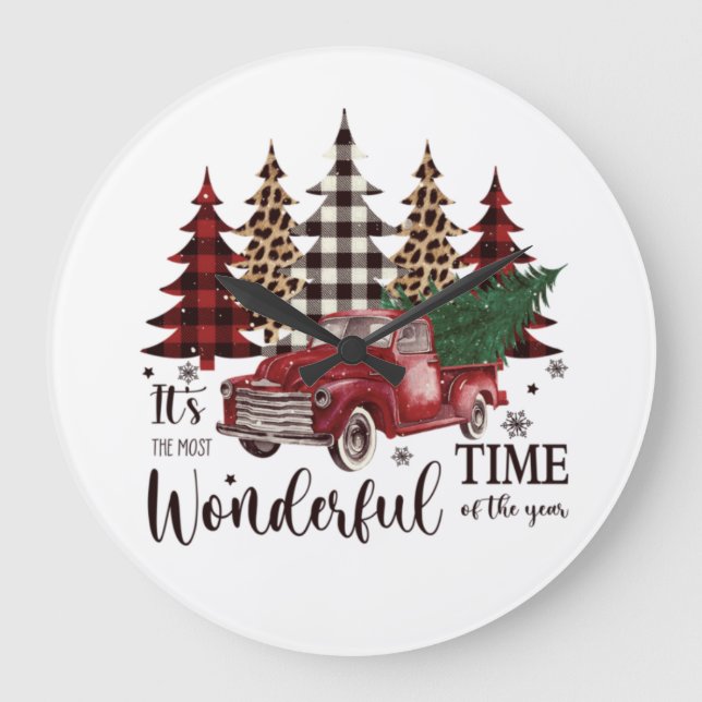 Relógio Grande Árvore de Pinheiros Vermelhos Vintage (Frente)