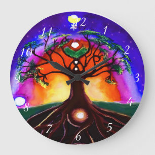 Relógio Grande Árvore de vida pintada original multicolorido