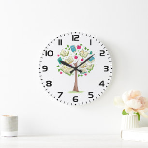 Relógio Grande Árvore Educacional do Conhecimento com Livros