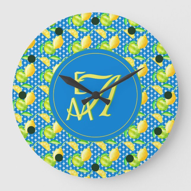 Relógio Grande Árvore Lemon Monogramada Azure Azure Decor Novo (Frente)