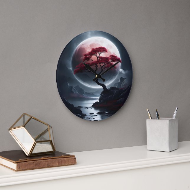 Relógio Grande Árvore Rosa Estilo Japonês Místico (Escritório)