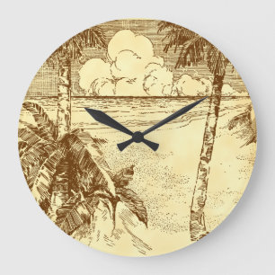 Relógio Grande Árvore Tropical Palm Beach Etching Clock Sem Númer