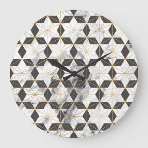 Relógio Grande Asanoha Japonês: Dourado Padrão Marble.