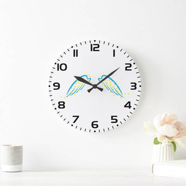 Relógio Grande Asas Anjos Celestiais com Estrelas Espumantes (Criador carregado)