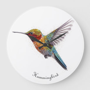 Relógio Grande Asas Arco-Íris: Arte de Hummingbird vibrante, pers