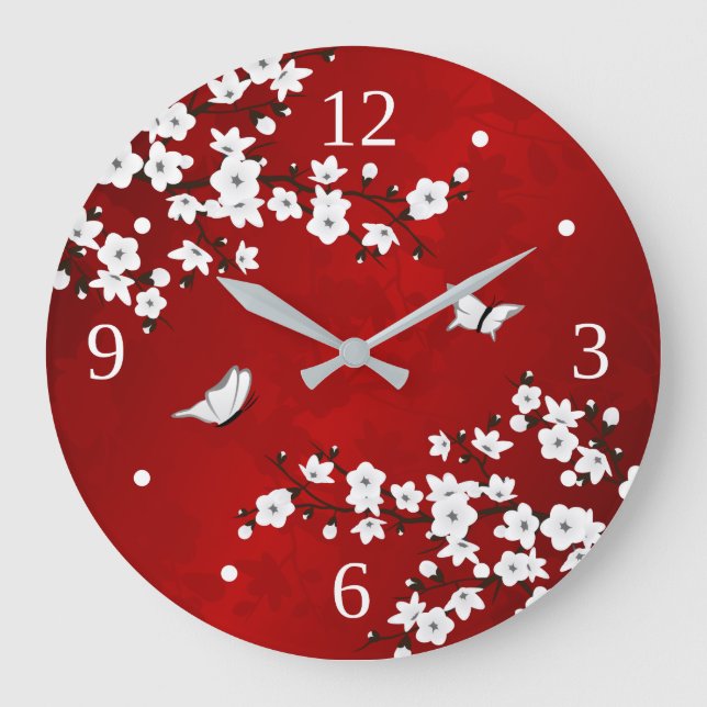 Relógio Grande Asia Floral White Chersom Red (Frente)