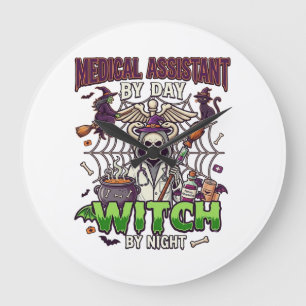 Relógio Grande Assistente Médico Bruxa Esqueleto Seringa Caldeirã