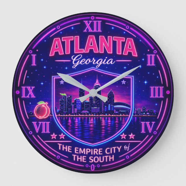 Relógio Grande Atlanta Georgia Neon Skyline  (Frente)