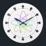 Relógio Grande Atom Science Power colorido<br><div class="desc">Atom - um design legal para todos os tipos de cientistas lá fora. Um presente perfeito para um estudante ou professor. Personalize com suas iniciais e cor.</div>