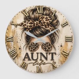 Relógio Grande Aunt Life Leopard Print Messy Bun Cheetah