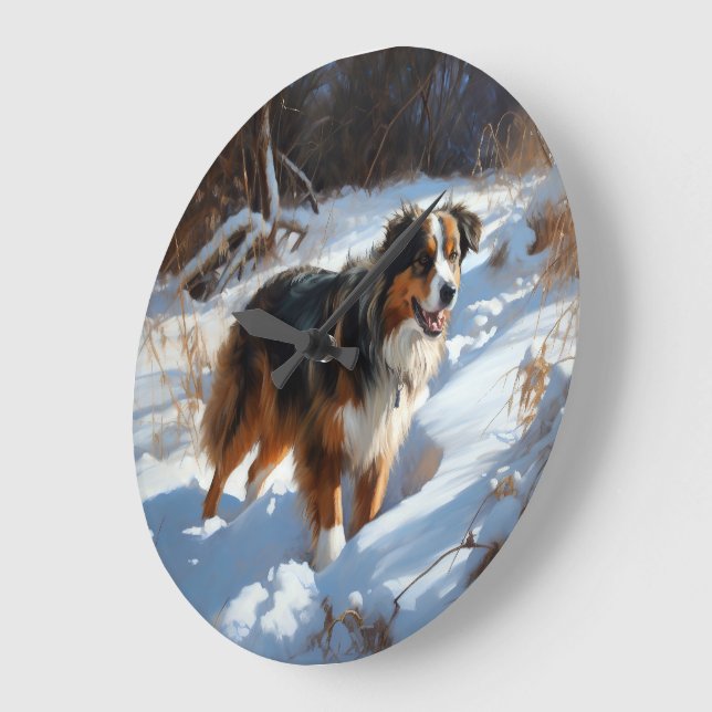 Relógio Grande Australian Shepherd Deixe Nevar Natal (Ângulo)