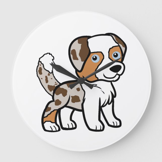 Relógio Grande Australian Shepherd Vermelho Merele Desenho com Ca (Frente)