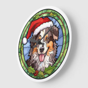Relógio Grande Australian Shepherd Vidro Pintado Natal