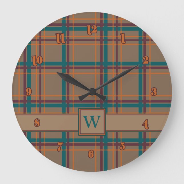 Relógio Grande Autumn Chic Plaid Clock (Frente)