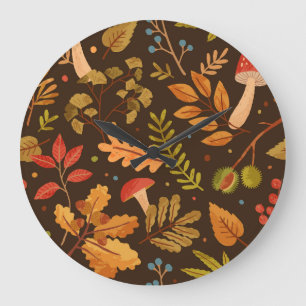 Relógio Grande Autumn Deixa Cogumelos Vintage Padrão