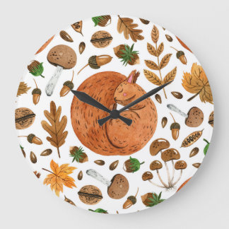 Relógio Grande Autumn Dreams: Watercolor Squirrel Haven