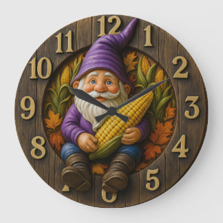 Relógio Grande Autumn Gnome Clock with Corn and Leaves