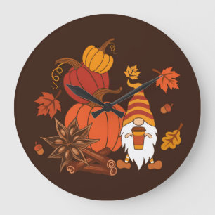 Relógio Grande Autumn Pumpkins Gnome Spice Card