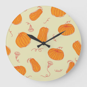 Relógio Grande Autumn Pumpkins: Padrão Laranja De Dodle.