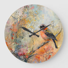 Relógio Grande Autumn Robin Wall Clock