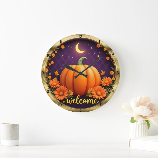 Relógio Grande Autumn Welcome Clock: Pumpkin Moonlight Sydney (Lar)