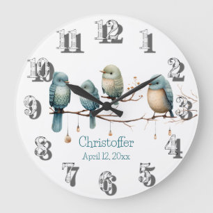 Relógio Grande Aves Whimsical em Ramais Chá de fraldas de Pastel