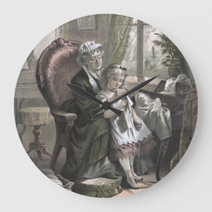 Relógio Grande Avó do vintage que ensina Kitting à neta