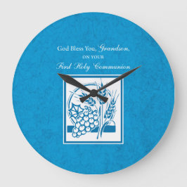 Relógio Grande Avô Primeiro Comunhão Azul, Trigo, Uvas