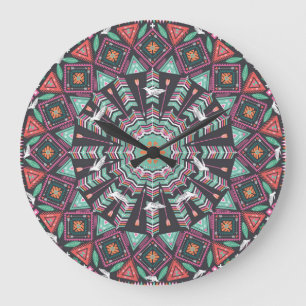 Relógio Grande Aztec Geométrico: Padrão Colorido do Círculo