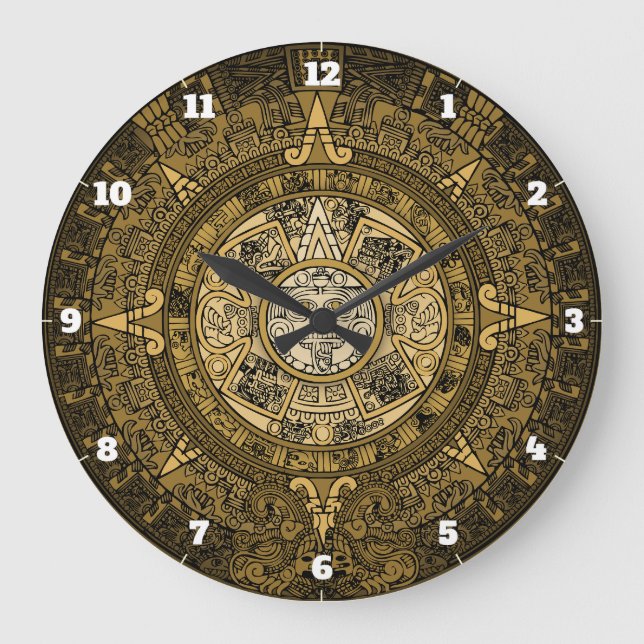 RELÓGIO GRANDE AZTEC SUN STONE CALENDAR DOURADO SÍMBOLO (Frente)