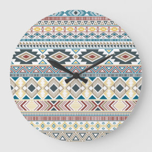 Relógio Grande Aztec Tribal Motifs: Design geométrico sem costura