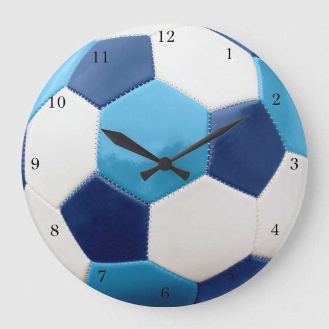 Relógio Grande Azuis da bola de futebol (Frente)