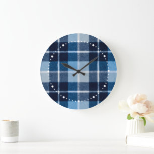 Relógio Grande Azul Branco Flanela Xadrez Aconchegante