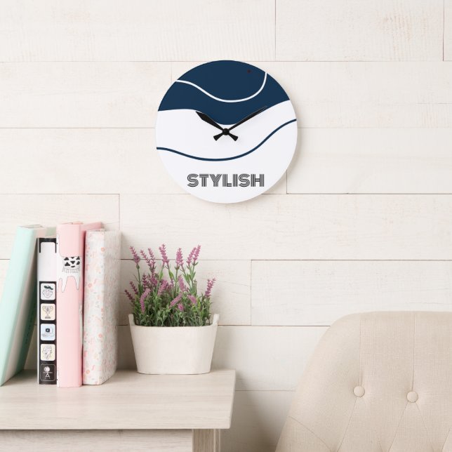 Relógio Grande Azul e branco elegante e moderno (Sala de leitura)