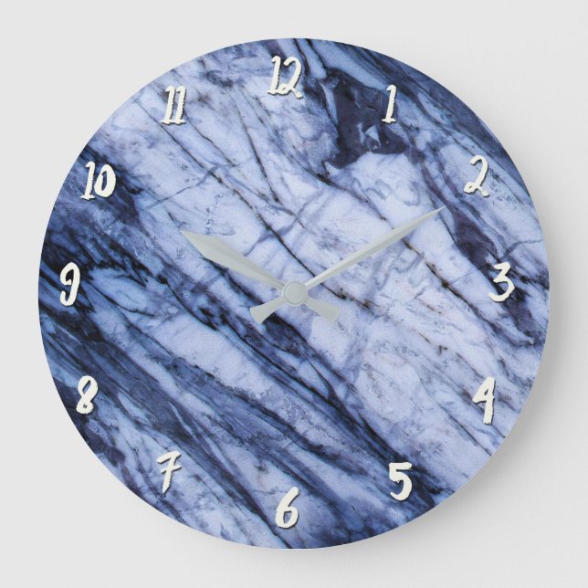 Relógio Grande Azul e Branco Redemoinho de Mármore Moderno Chic (Frente)
