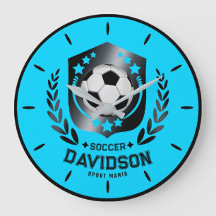 Relógio Grande Azul e Preto Personalizado Futebol Texto Personali