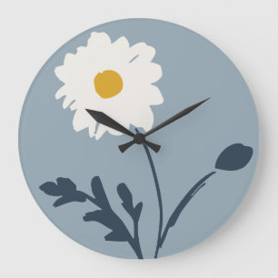 Relógio Grande Azul Francês Branco Moderno Daisy Única Casa de Ca