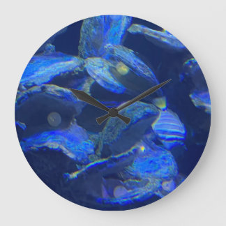 Relógio Grande Azul Oceano Profundo Arte Abstrata Decoração Coste