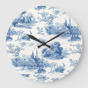Relógio Grande Azul vintage padrão floral de toile de Jouy francê