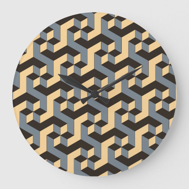 Relógio Grande Azulejo Complexo Geométrico de Silver Ivory (Frente)