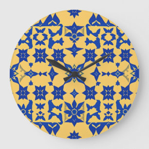 Relógio Grande Azulejo de Motivo de Telha Azul Caribenho Dourado