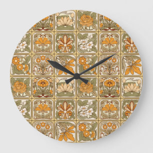 Relógio Grande Azulejos Art Nouveau: Estilo Cerâmico Vintage