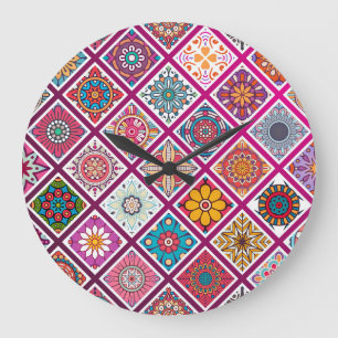 Relógio Grande Azulejos da Bohemian Mandala em Marrocos