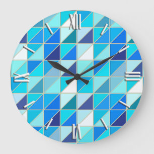 Relógio Grande Azulejos de mosaico - máscaras de azul e de branc