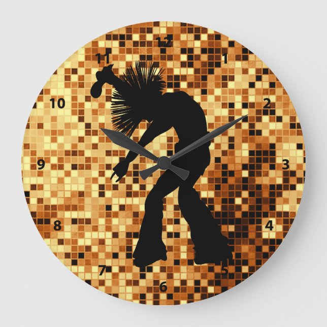 Relógio Grande Azulejos Dourados do espelho do dançarino retro (Frente)