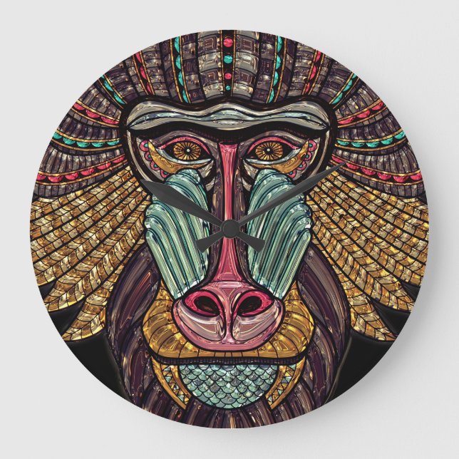 Relógio Grande Baboão de vidro retido mosaico animal arte african (Frente)
