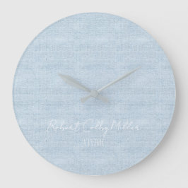 Relógio Grande Baby blue Linen Fabric Full Name Date Nursery