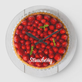 Relógio Grande Bagaço de morango com hortelã em madeira branca